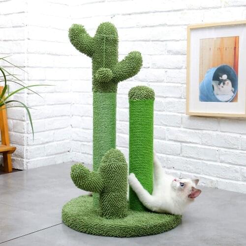 53cm/21'' Cactus Stable Cat Scratching Post Fresh Green Pole Scratcher Poles Climbing Tree Sisal Pole Catnip Scratch Post Toy