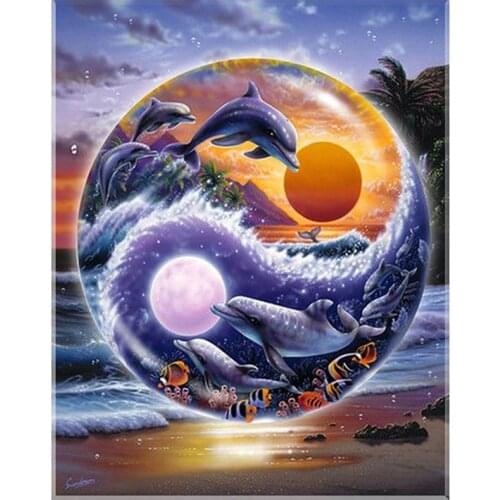 5D Diy square round drill Diamond Painting Dolphins Sea turtles Cross Stitch Yin and Yang Dolphins Kit Wedding Decoration ZP-648