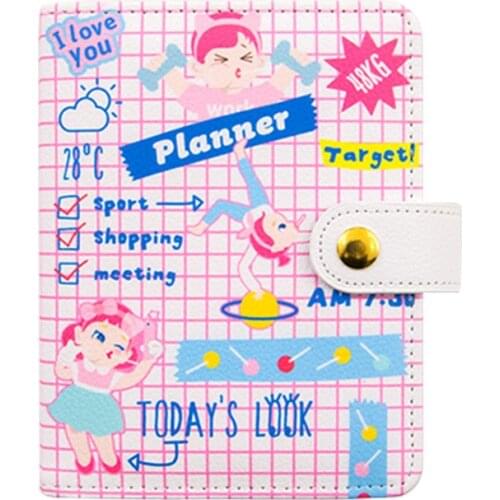 A6/A7 Cartoon Girl Printed PU Notebook Button Schedule Planner Book Stationery Colorful Diary Notepad Kids DIY Album