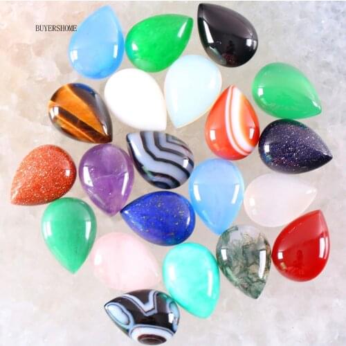 BUYERSHOME 10Pcs 13x18MM Natural Stone Multi color No Drilled Hole Water Drop Cabochon CAB Bead For DIY Jewelry Making Ring K799
