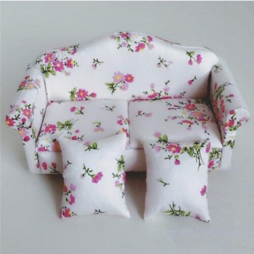 Doub K 1:12 dollhouse furniture toy Miniature kawaii Simulation Floral sofa model for dolls girls pretend play Toys collectible