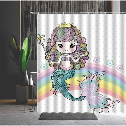 Shower Curtain Mermaid Rainbow 3D Printed Polyester Fabric Machine Washable Bathroom Screen Creativity With Hooks Bath Curtains
