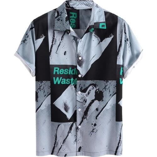 Hawaiian Shirt Men 2021 Summer Short Sleeve Streetwear Dot Splicing Printing Lapel Casual Brand Shirts Chic Button Camisa