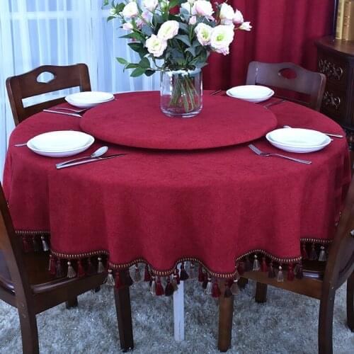 Red tablecloth big Large round Tablecloth Fabric Round Household Tassels High-Grade Plain 150cm 180cm Table Cloth Customizable