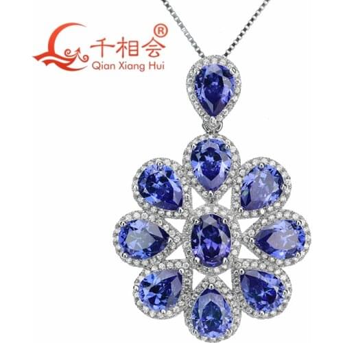 Cubic zirconia flower shape pendant with 925 sliver chain necklace for jewelry