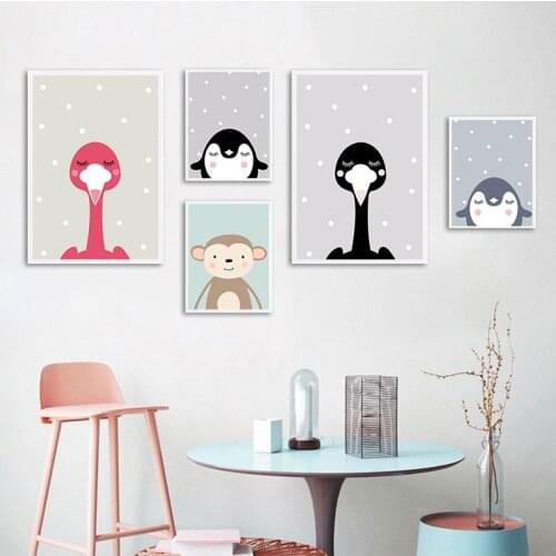 Cute Cartoon Baby Animal Penguin Monkey Nursery Canvas Art Print Wall Painting Nordic Kids Child Room Decoration Picture