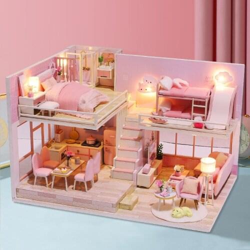 Diy Miniature Dollhouse Building Kits Assemble Model Wooden Little House Kids Toys Birthday Gifts Doll House Furniture For Adult