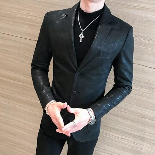 Suit Coat Korean Slim Fit Blazer Hombre PU Leather Jacket Fashion Prom Blazers For Men Men Business 2020 Autumn Terno Masculino