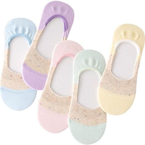 5 Pairs Womens Socks Hit Color Invisible Socks Womens Short Sock Slippers Summer Thin non-slip Boat Socks Cute Girls Meias Sox