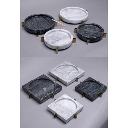 Natural Marble Ashtray Grey White Stone Crafts Metal Base The Last One Der Ascherbecher Household Supplies
