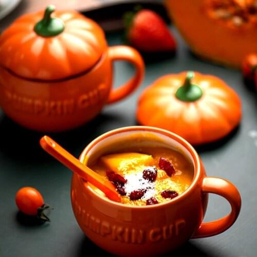 Halloween Gift 500ML Cute Pumpkin Cup Ceramic Coffee Cup Milk Soup Cup With Lid Breakfast Oatmeal Cup Ceative Home