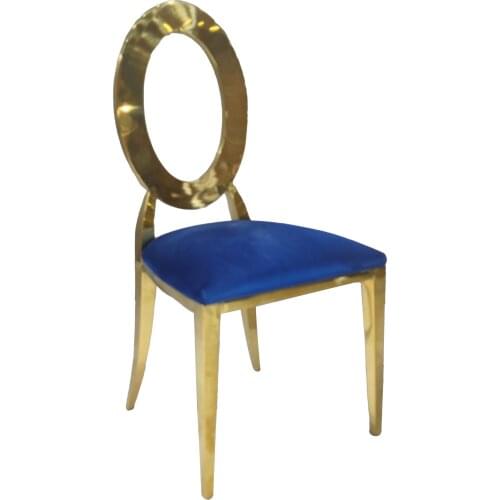 Chinafurniture modern custom banquet wedding hotel metal gold leg round back single blue velvet dining chair
