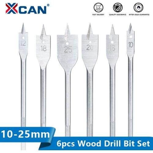 XCAN Drill Bit Hex Shank Spade Bits 6pcs 10/12/16/18/20/25mm Flat Boring Bit Hole Cutter Woodwoking Drilling Tool Wood Drill Bit