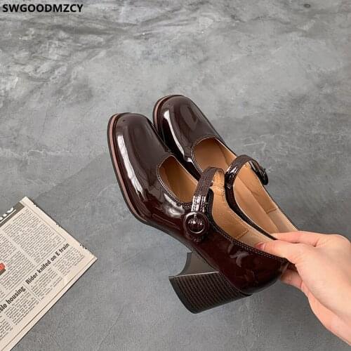 Pumps Women Shoes Patent Leather Shoes for Women 2021 High Heels Office 2021 Party Shoes for Women Chunky Heels Zapatos De Mujer
