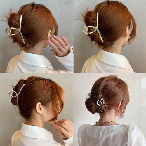 H:HYDE 2021 New Women Elegant Gold Silver Hollow Geometric Metal Hair Claw Vintage Hair Clips For Women Hair Accessories