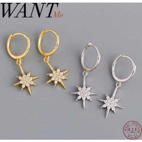 WANTME New Arrival Real 925 Sterling Silver Jewelry Luxury Crystal Zircon Shining Light Star Stud Earrings for Fashion Women