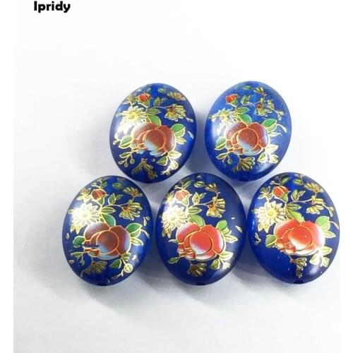 Mixed Blue color Japan Painting Vintage Japanese Drawing Beads Oval the bottom of color Flower Pattern 20X29mm 10 Pcs /lot