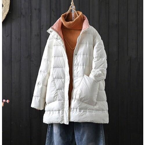 Women Oversize Ultar Light Down Jacket Winter Stand Collar White Duck Down Coat Single Breasted Warm Parkas Pocket Outwear 2020