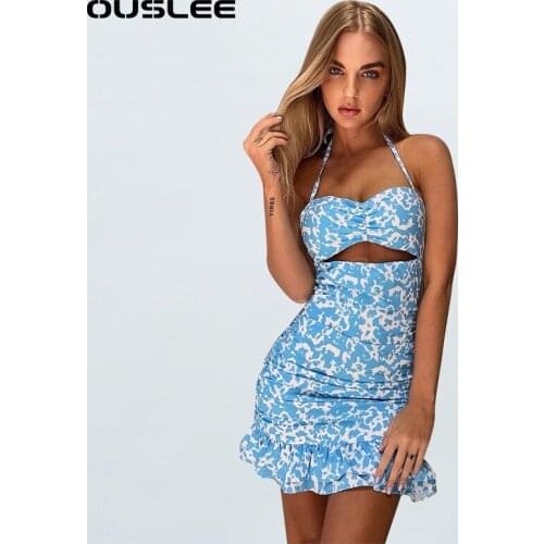 OUSLEE Summer Leopard Print Dress Women Sexy Backless Beach Mini Dresses Female Casual Party Elegant Ruffle Dress Vestidos Mujer