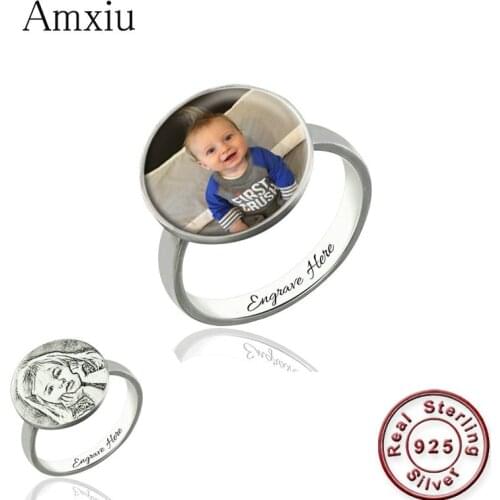 Amxiu Custom Family Photo 925 Sterling Silver Ring Engrave Names Rings For Women Mother Personalized Gift DIY Picture Jewelry