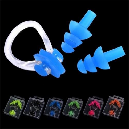 1 set Waterproof Silicone Swimming Ear Plugs Nose Clip Set Box Packed Earplug For Surfing Diving and Learning Swimming