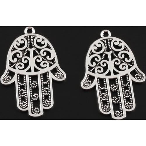 10Pcs Silver Color Hamsa Hand Charms Palm Pendant Fit for Bracelet Necklaces DIY Supplies Jewelry 35X24mm A2285