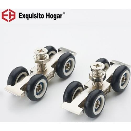 2pcs Furniture Caster Sliding Door Hanging Round Glass Hardware Pulley Hanging Mute Rail Wheel Balcony Sliding Cabinet 4 Wheel