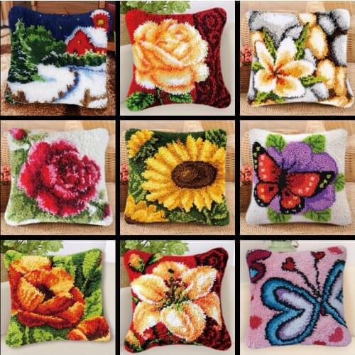 3D Segment Embroidery Pillow Wool Handcraft DIY Latch Hook Rug Kits Flowers Plants Series Carpet Embroidery Materials Supplies