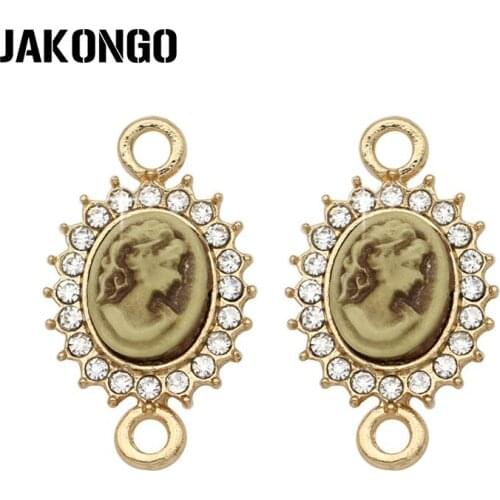 JAKONGO Gold Color Carving Woman with Crystal Connectors For Making Bracelets Jewelry Findings DIY Accessories 23*14mm 5pcs