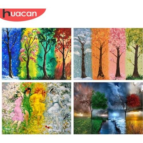 HUACAN DIY Diamond Painting 5d Season Tree DIY Diamond Embroidery Landscape Mosaic Cross Stitch Handicraft Home Decor