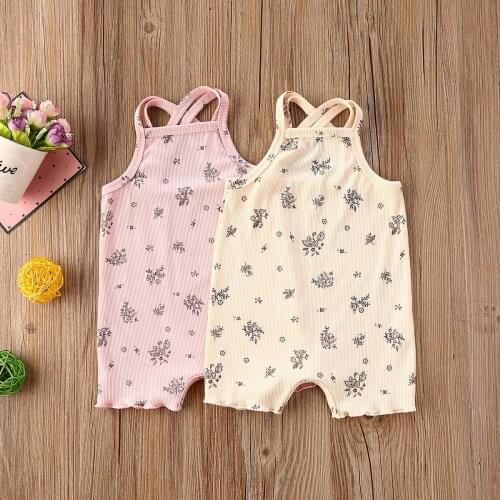 New Infant Sleeveless Romper Summer Sweet Style Baby Boys Girls Floral Plant Printing Cross Neck Strap Suspender Jumpsuit
