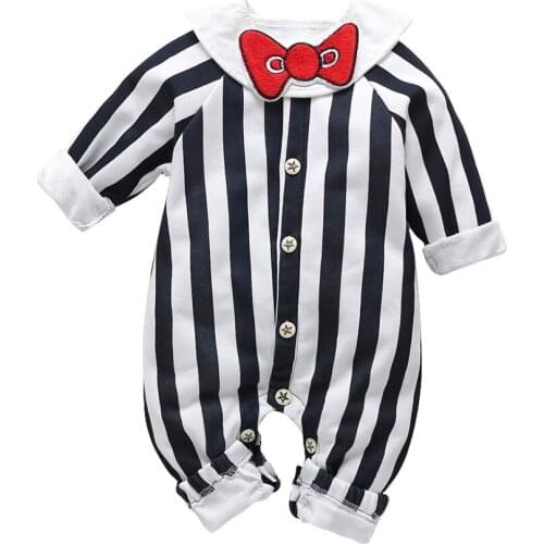 Infant Newborn Baby Boys Girls Romper Long Sleeve Striped Romper Jumpsuit Kids Outfits One-piece Fashion Casual Kids Jumpsuit