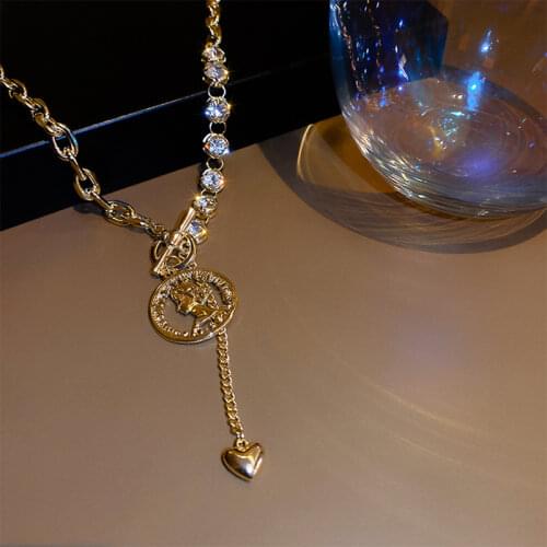 European American Metal Splice Unisex Necklace Women Vintage Portrait Coin Pendant Chokers 2021 Party Sexy Girls Clavicle Chain