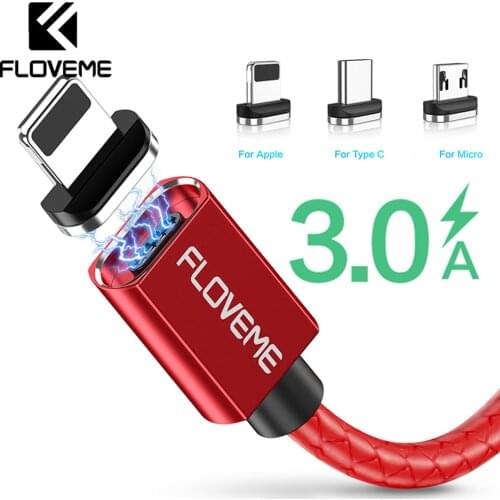 FLOVEME 3A Magnetic USB Type C Cable For iPhone 7/8/XR/XS Micro USB Cable Fast Charging Charger Cable For Samsung Xiaomi Huawei