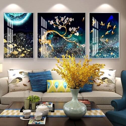 Golden Forest Crystal Porcelain Painting Sika Deer 5D Diamond Inlaid Painting Hotel Living room Art Wall Decor