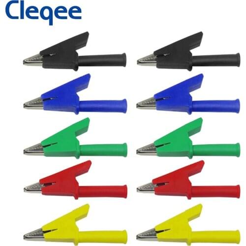 Cleqee P2002 10PCS Alligator Clips Testing tool with 4mm socket Safety Crocodile clamps for banana plug or welding 1000V 20A