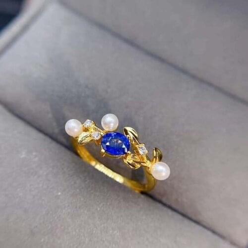 Natural Ruby/Emerald/Sapphire Pearl Fine Ring S925 Sterling Silver Fashion Charm Wedding Jewelry for Women MeibaPJFS