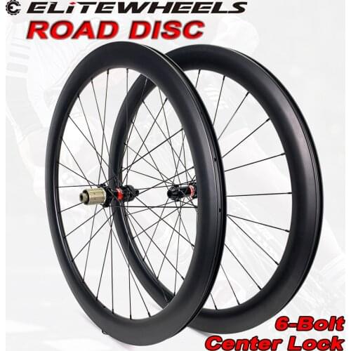 ELITEWHEELS 700c Road Disc Bicycle Carbon Wheels Novatec D411 6-Bolt OR Center Lock Clincher Tubular Tubeless Road Bike Wheelset