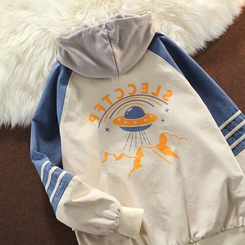 Korean Chic Streetwear Preppy Style Women Jackets Vintage Harajuku Ulzzang Oversize Jacket Japanese Hooded Button Female Coats
