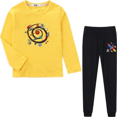 Boys long pant t shirt 2pcs suit space & rocket kids cotton clothing child spring autumn costume boys sets