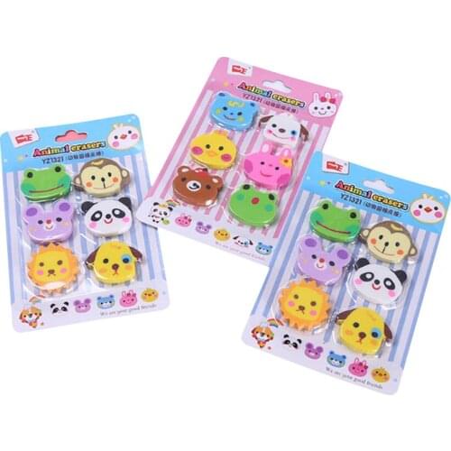 6pcs/pack Zoo Kawaii Cake Pencil Erasers For Kids Stationery School Supplies For Students Gifts
