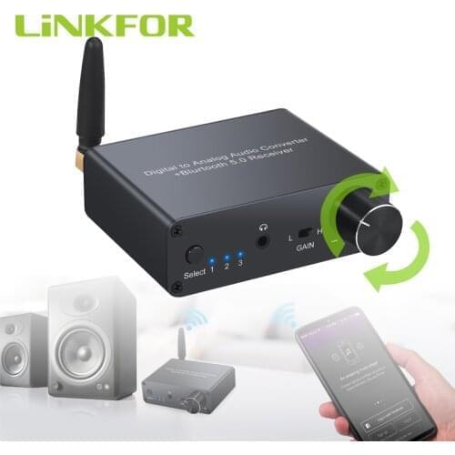 LiNKFOR ЦАП 192 кГц цифро-аналоговый преобразователь с усилителем для наушников Bluetooth RCA 3,5 мм разъем Поддержка звука aptX