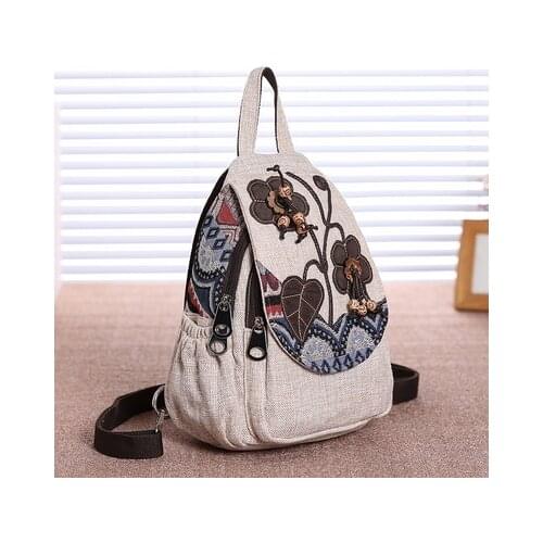 Fashion National String Appliques Women Shopping backpacks!Hot Floral Appliques lady Hasp Backrack New Multi-use Canvas Backruck