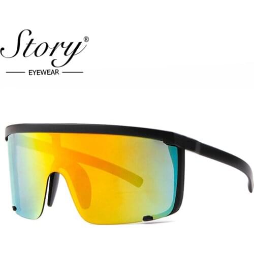 STORY Fashion Visor Sunglasses Women Brand Designer Oversized Shield Sun Glasses Man Flat Top Mask Gogle Eyewear S-KL1798
