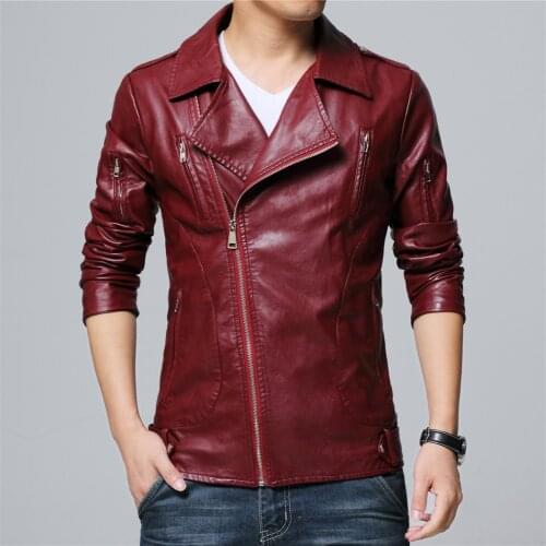 Mens clothing faux leather jacket Short slim coats Drop shipping plus size M-5XL wine red, Khaki, black, Motorstyle jackets high