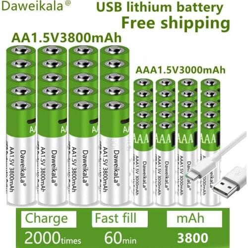 2022 New AA 1.5V 3800mah/1.5V AAA 3000mAh rechargeable Li-Ion battery flashlight toy watch MP3 player Li-Ion battery replacement