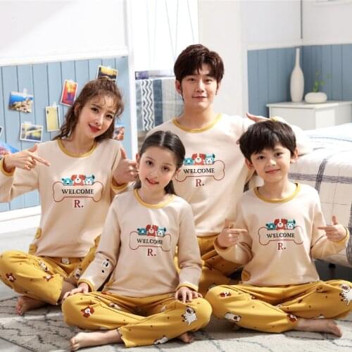 New Autumn Cute Cartoon Parent-Child Pajamas For Boys Girls Children Pure Cotton Long Sleeve Home Wear Kids Clothes Casual