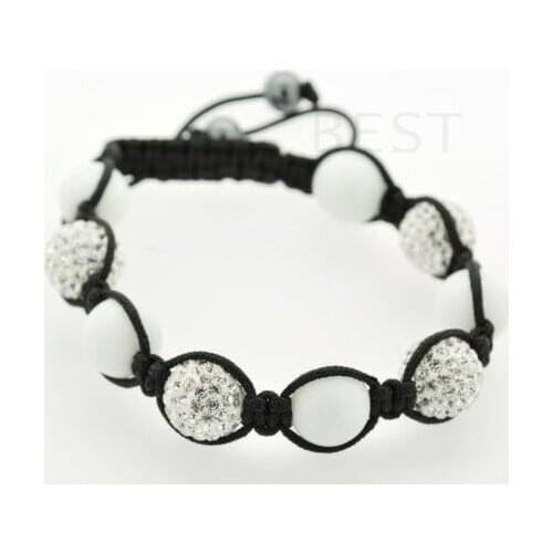 Ryt3le 10mm White disco Ball Beads Bangles FRDG Men Bracelet jewelry wholesale crystal