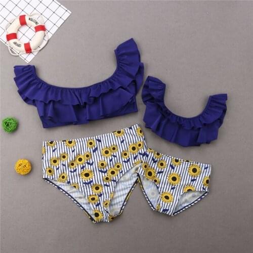 Family Matching Swimsuit Sunflower Print Women Girls Bikini Set Men Boys Swimming Trunks Beach Wear Women Bikini Floral Swimwear