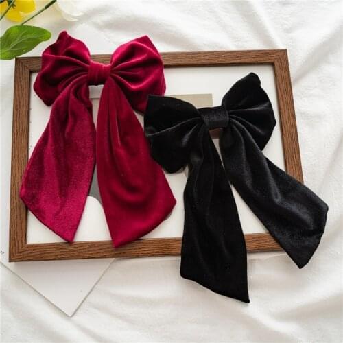 Autumn and winter solid color simple gold flannel bow hairpin womens spring clip knot ribbon top clip